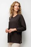 Mutlu Ertan Kare Taşlı Sıfır Yaka Bluz-LYN04756 Kahve