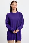 Tığ Triko Örgü Detaylı Rayon Tunik-LYN04764 Mor