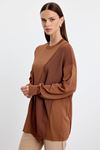 Tığ Triko Örgü Detaylı Rayon Tunik-LYN04764 Kahve